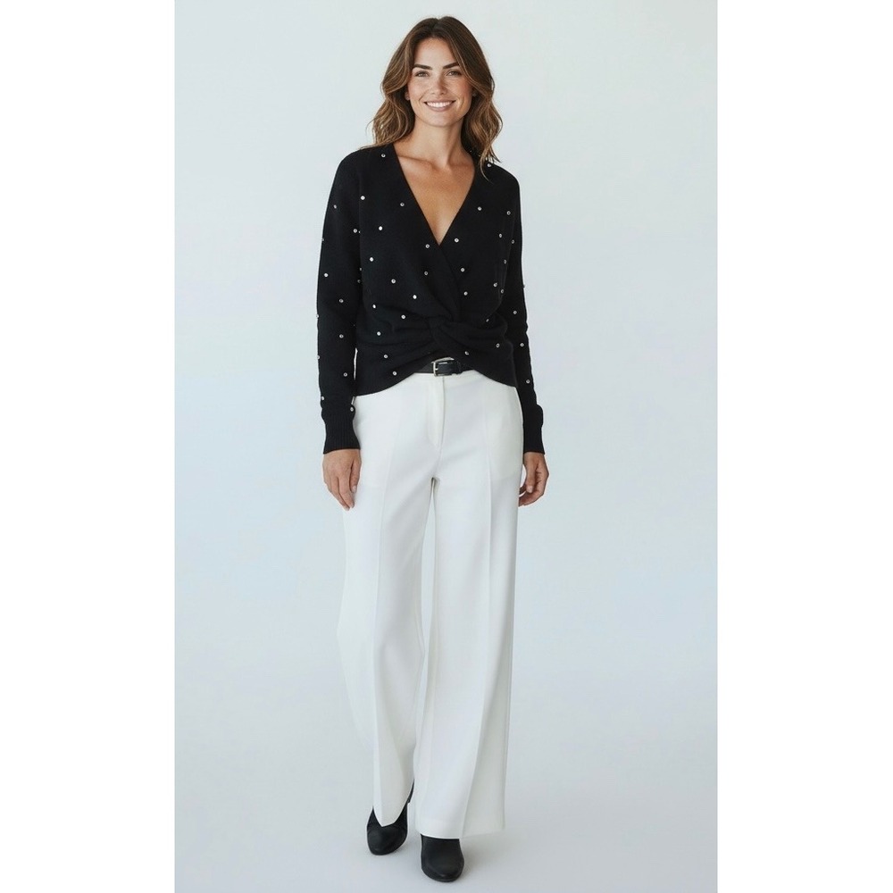 INC Diamond Embellished Twist-Front Black Sweater V-Neck Pullover 2X - Picture 2 of 9